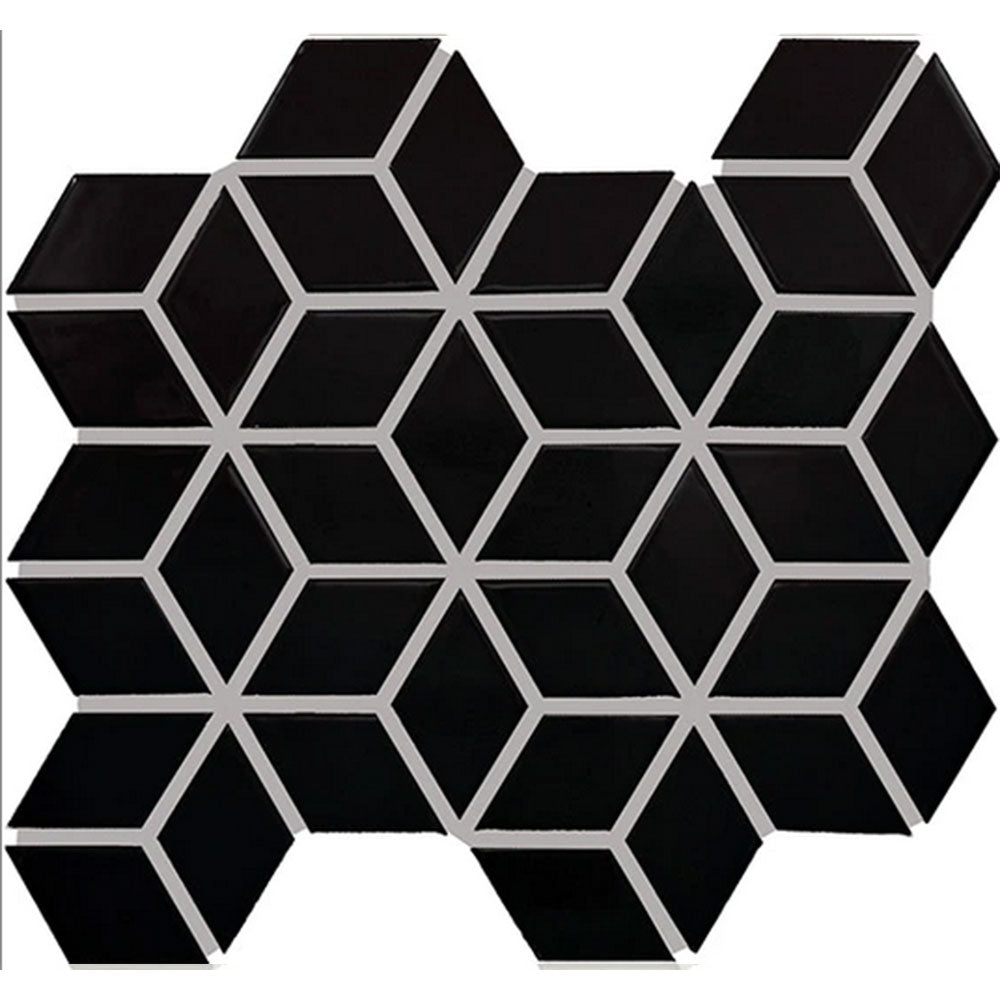 Daltile Color Wheel Retro 2" x 3" 3D Cube Mosaic 12" x 13" Matte Matte Black