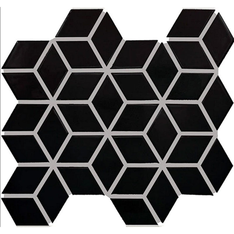 Daltile Color Wheel Retro 2" x 3" 3D Cube Mosaic 12" x 13" Matte Matte Black