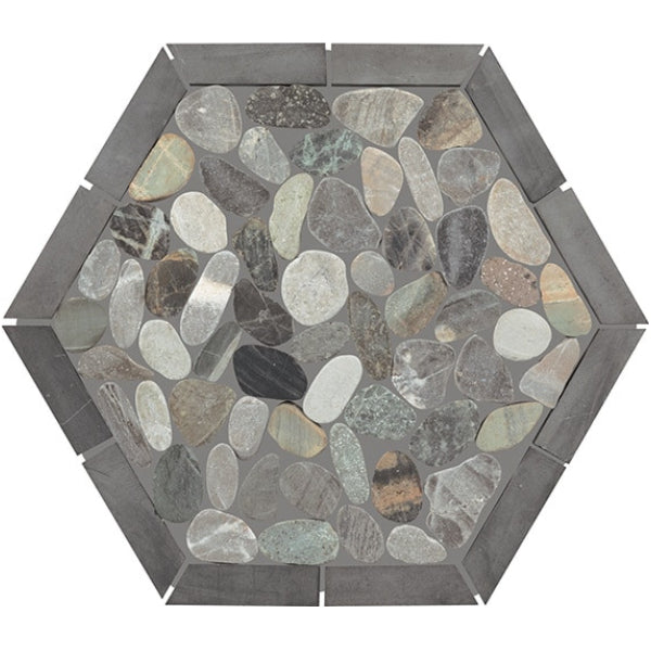 Daltile Pebble Oasis 12" x 10" Framed Hex Pebble Coastal