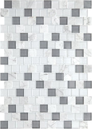 Daltile Perfit Mosaix 18" x RL" Mosaic White Carrara & Glass / Brick Joint 1 X 1 Inch
