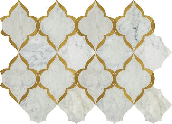 Daltile Lavaliere 13" x 9" Kapali Mosaic Polished Carrara White/ Brass