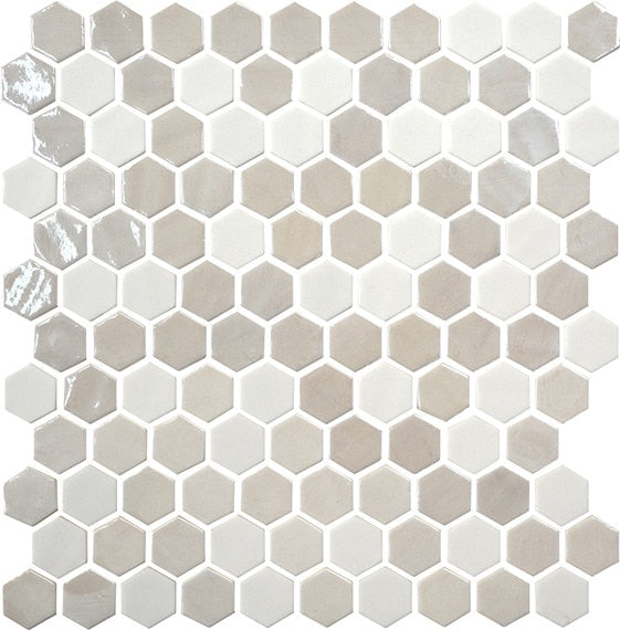 Daltile Uptown Glass 1" Hexagon Mosaic 11" x 12" Mixed Alabaster