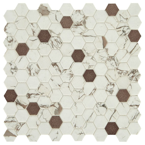 Daltile Uptown Glass 1" Hexagon Mosaic 11" x 12" Mixed Posh Bronze