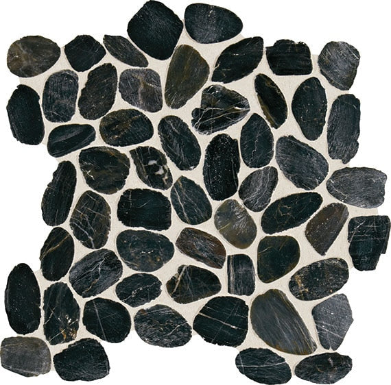 Daltile Decorative Accents 12" x 12" River Pebble Mosaic Saw Cut Black River