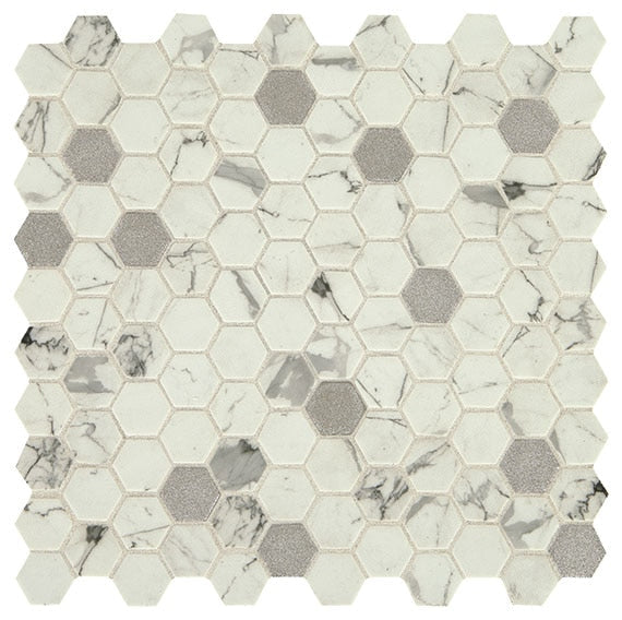 Daltile Uptown Glass 1" Hexagon Mosaic 11" x 12" Mixed Posh Bubbly