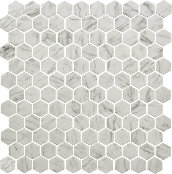 Daltile Uptown Glass 1" Hexagon Mosaic 11" x 12" Matte Carrara