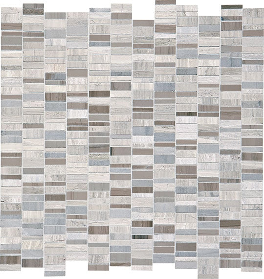 Daltile Decorative Accents 1" Random Linear Mosaic 12" x 12" Chenille White/Silver Screen