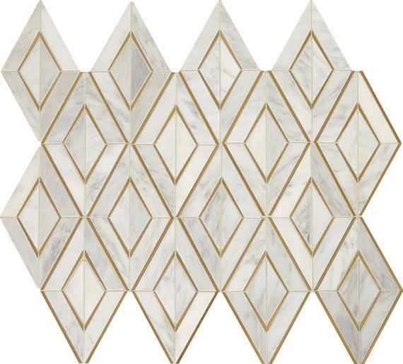 Daltile Lavaliere 12" x 10" Diamond Mosaic Polished First Snow Elegance/Brass
