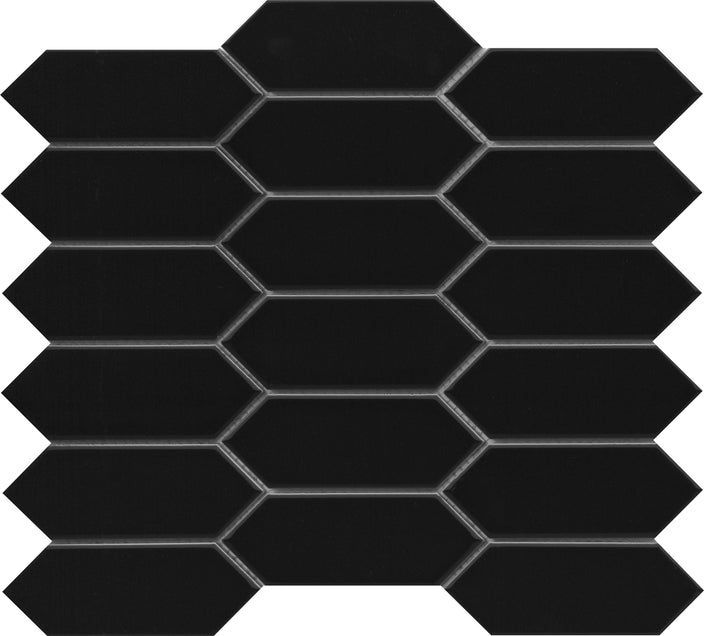 Emser Catch 11" x 13" Picket Mosaic 2" x 5" Polished Black